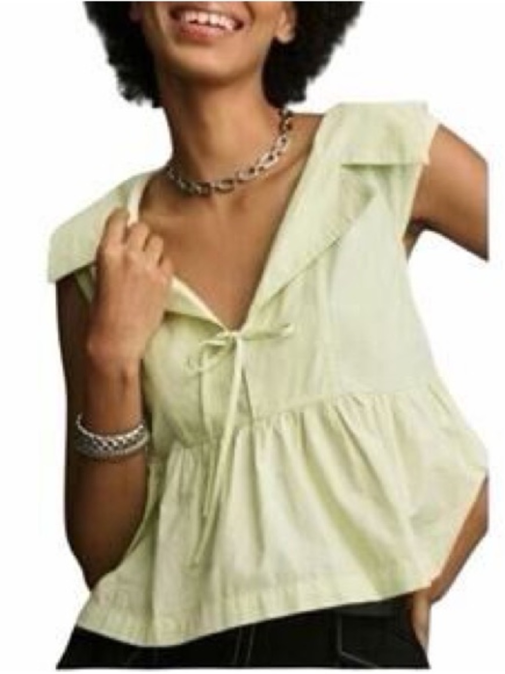Maeve Babydoll Blouse In Lime Green Size M